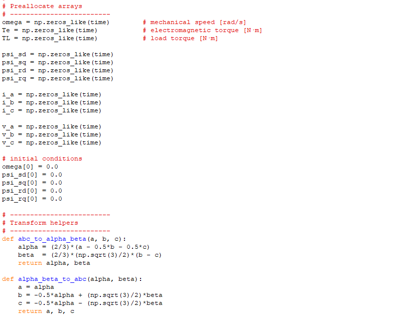 Figure 03: Python code for motor parameters, electrical, mechanical parameters