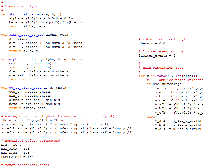 Figure 04: Python code for motor parameters, electrical, mechanical parameters