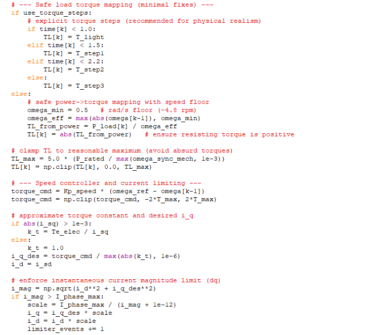 Figure 07: Python code for motor parameters, electrical, mechanical parameters
